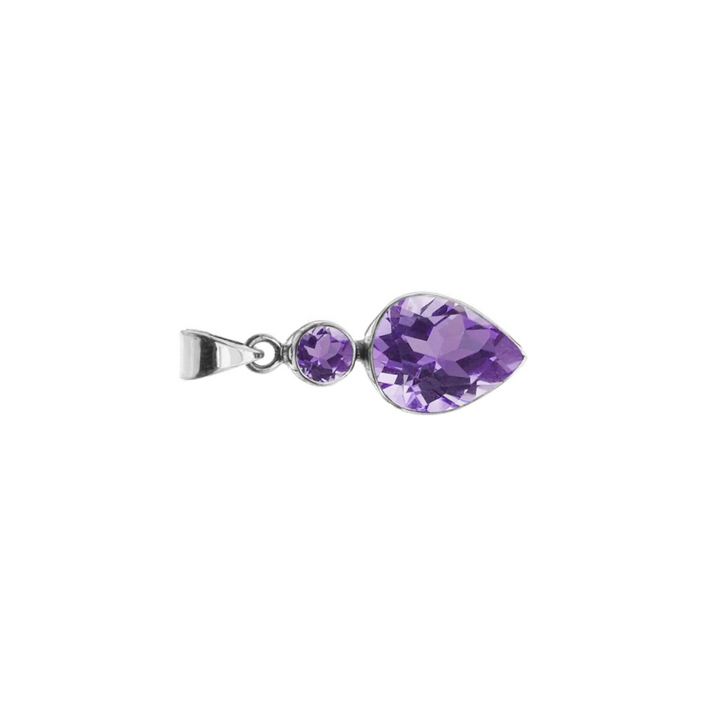Teardrop 2 Stone Amethyst Pendant Sterling Silver 925 Hallmark All Chain Lengths