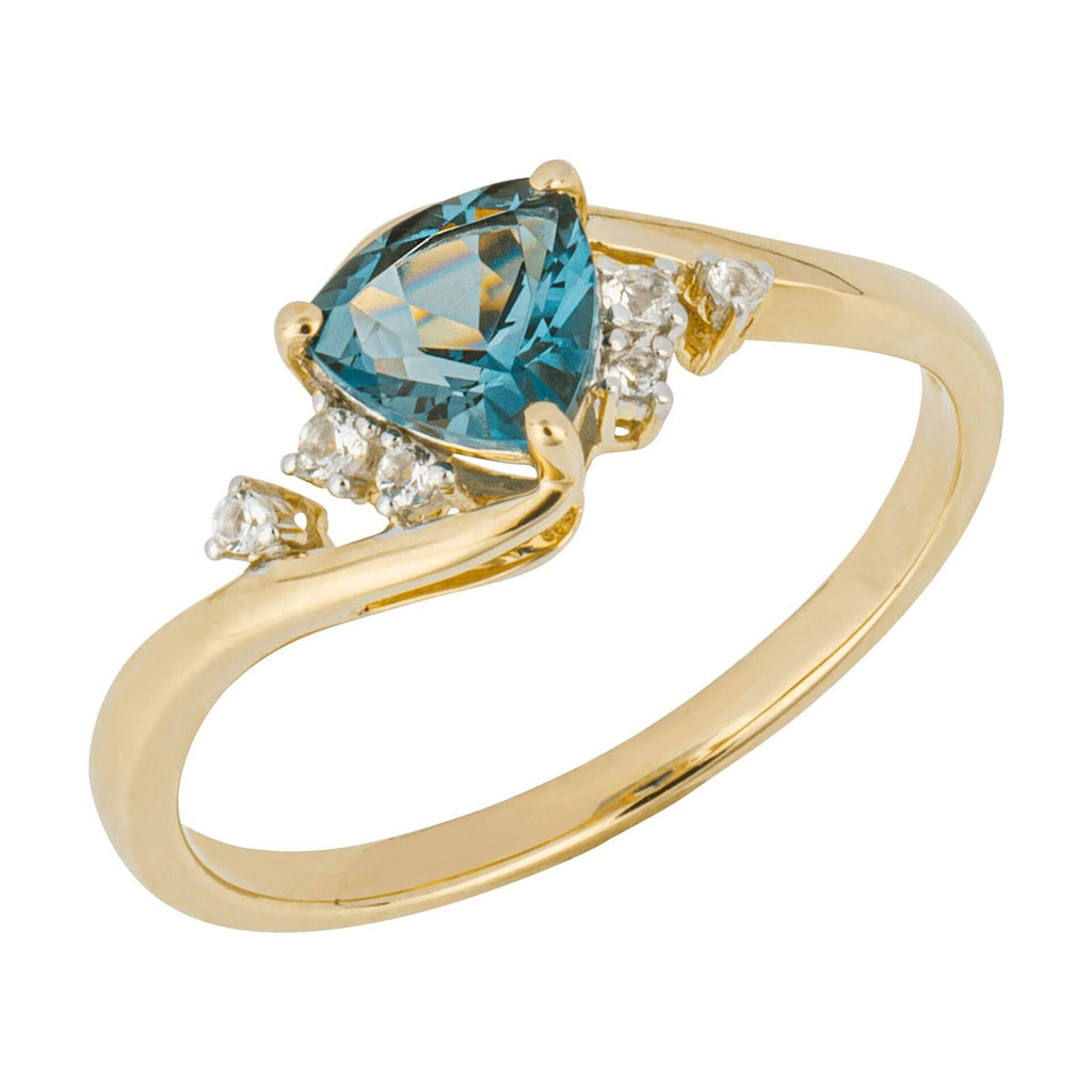 Trillion Blue/White Topaz Ring 9ct Yellow Gold 375 Hallmarked Ring Sizes L - Q