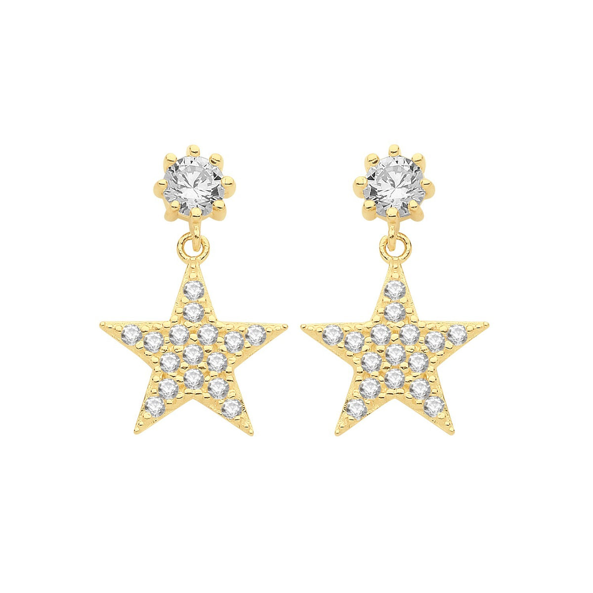 18 Stone Star Drop Earrings 9ct Yellow Gold 375 Hallmarked Brand New Boxed