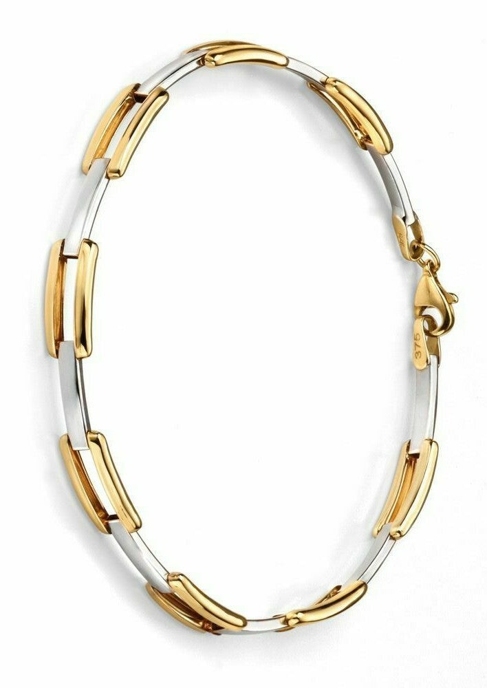 9ct Yellow and White Gold Oval Rectangle Link Bracelet (19.7cm) 375 Hallmarked