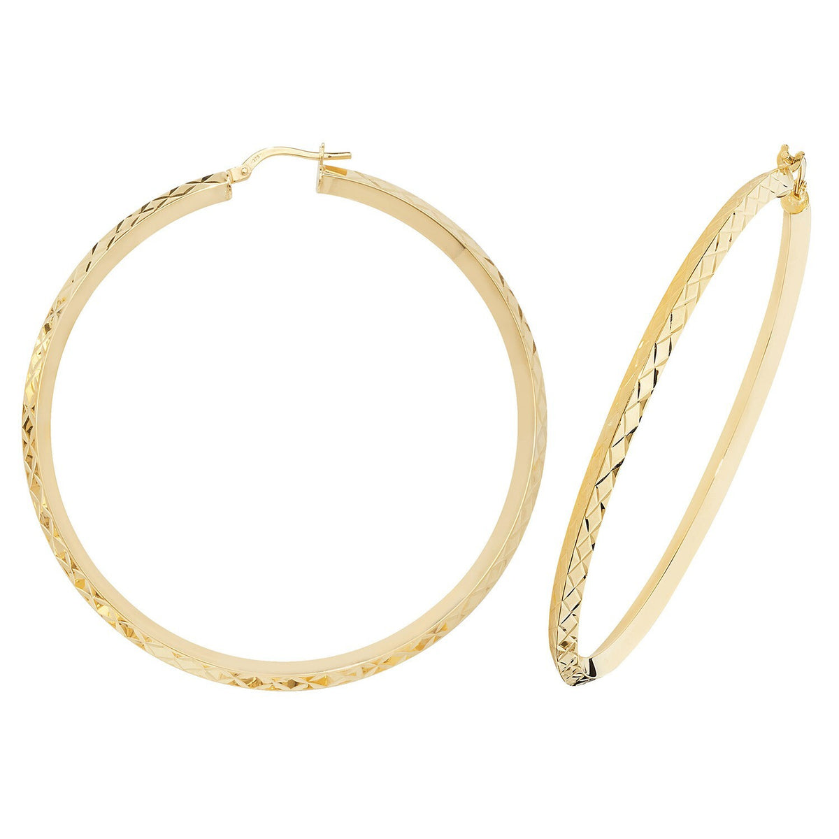 9ct Yellow Gold Pattern Hoop Earrings 375 Hallmarked 25mm - 50mm Diameter