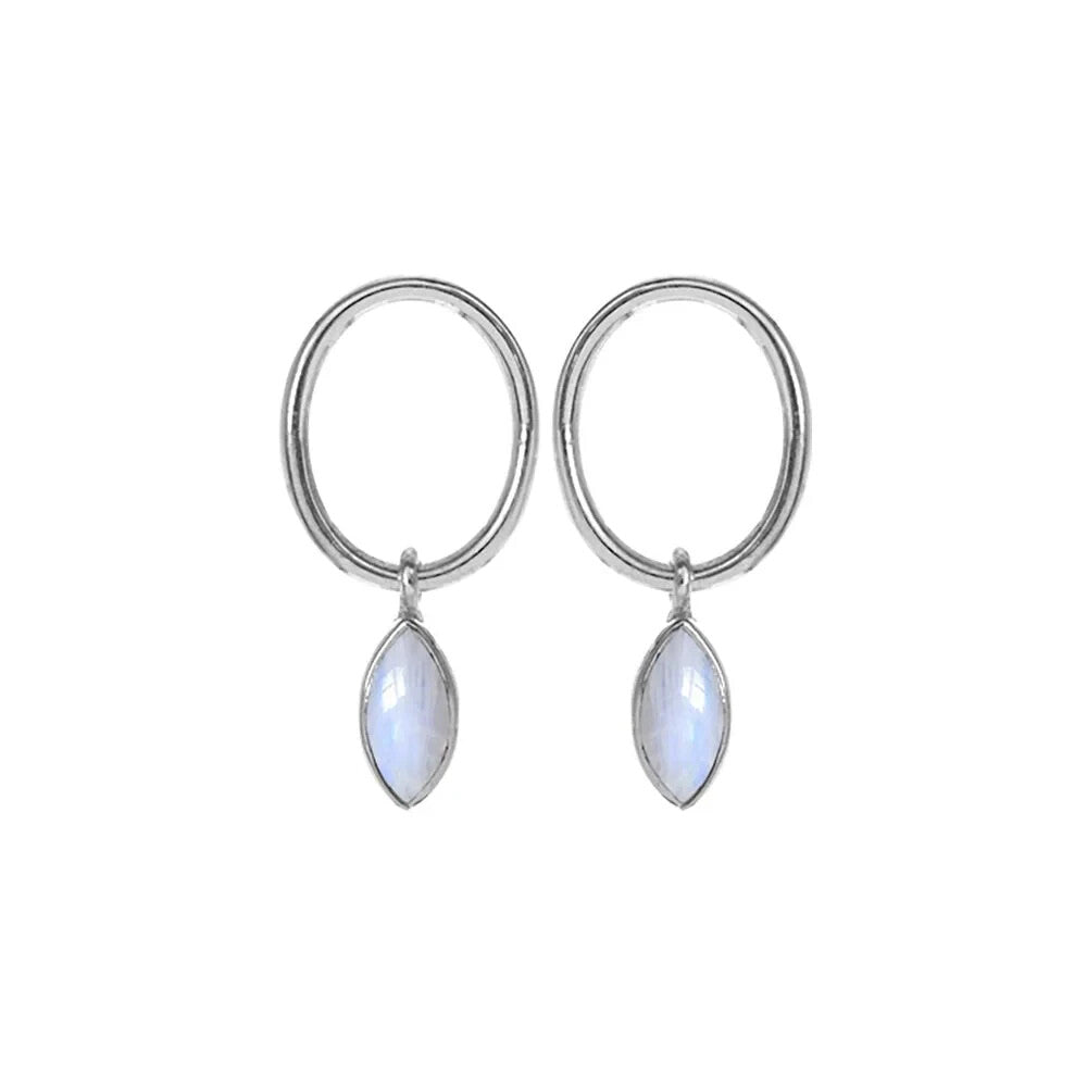 Marquise Moonstone Hoop Earrings Sterling Silver 925 Hallmark Brand New Boxed