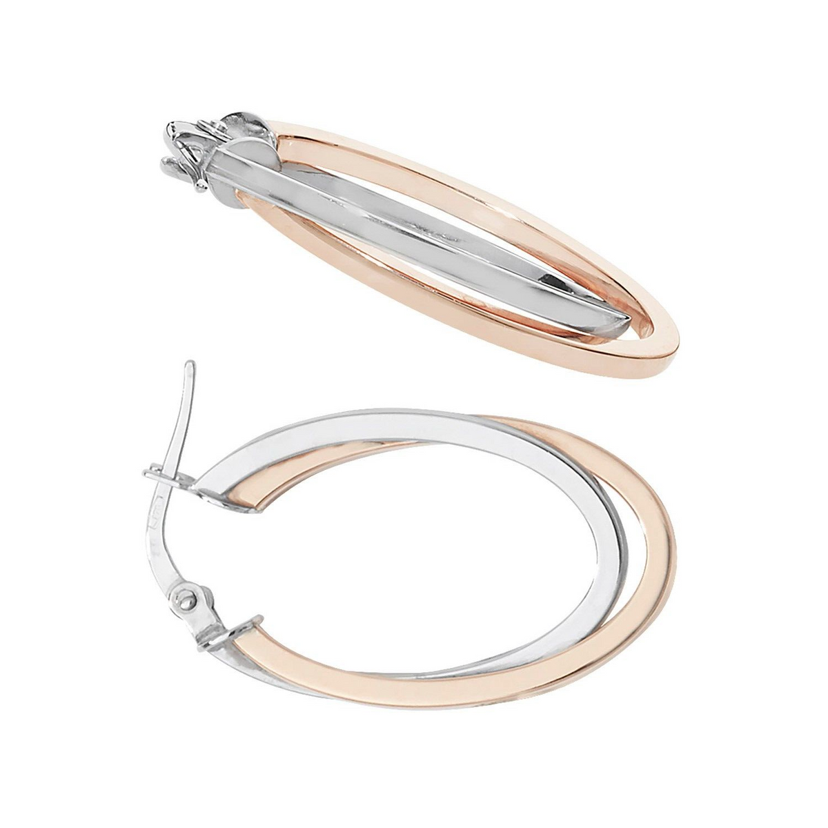 9ct 2 Tone Gold Hinged Oval Double Hoop Earrings 15mm British Made 375 Hallmark