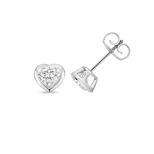 1 Lab Grown Diamond Heart Stud Earrings 18ct White Gold Hallmarked British Made