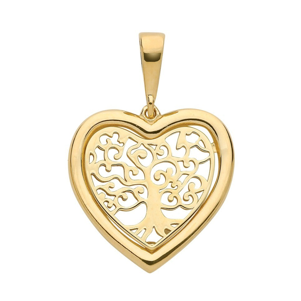 Heart Tree Of Life 9ct Yellow Gold Pendant 375 Hallmarked All Chain Lengths