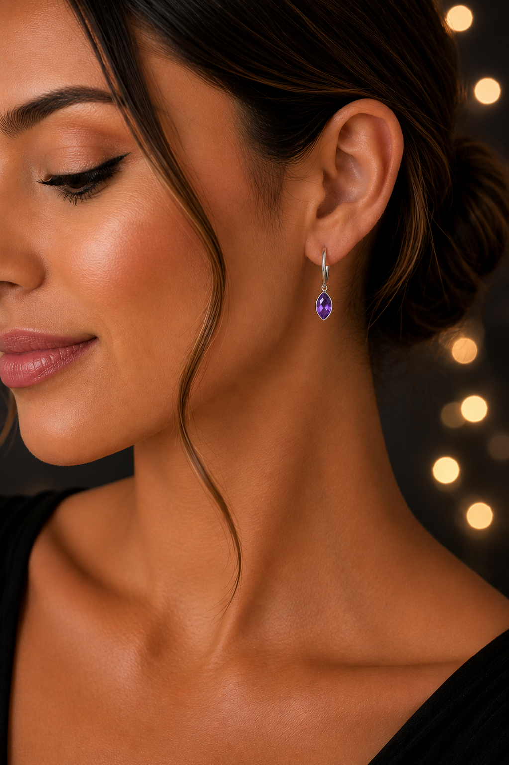 Marquise Amethyst Hoop Earrings Sterling Silver 925 Hallmarked Brand New Boxed