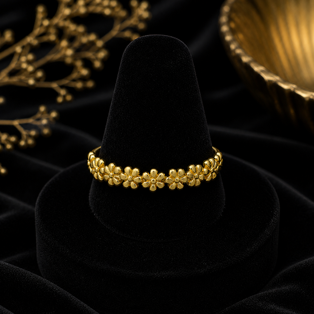 Flower Beads Ring 14ct Yellow Gold Plated Hallmarked British Made Size K - R