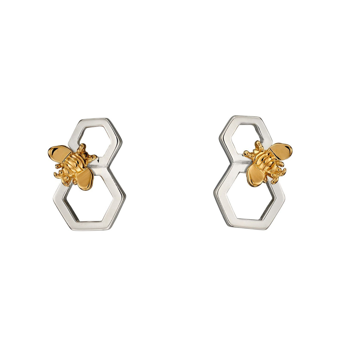 Bee And Honeycomb Stud Earrings 9ct Yellow Gold Plated Hallmarked Brand New