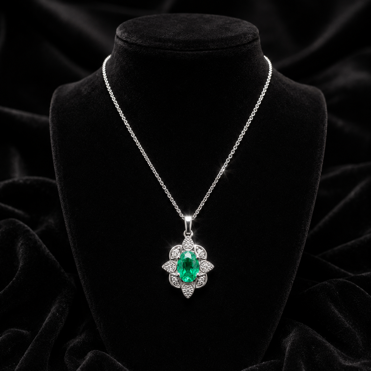 Art Deco Emerald Pendant 9ct White Gold 375 Hallmarked British Made