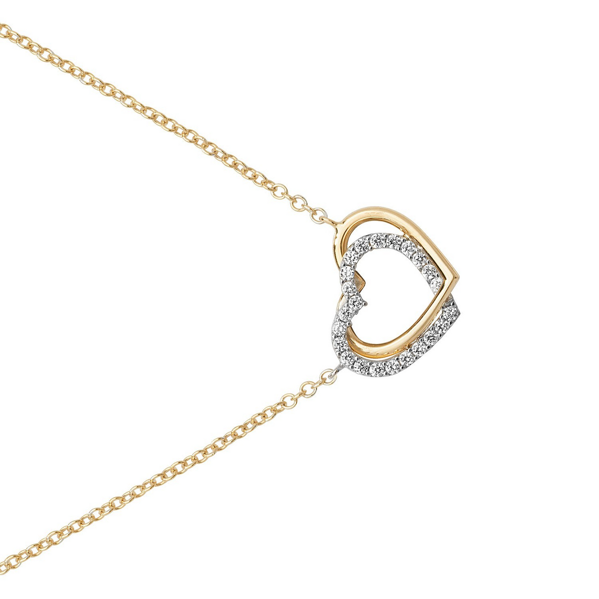 Ladies 2 Tone Open Heart Necklace 9ct Gold 375 Hallmarked British Made