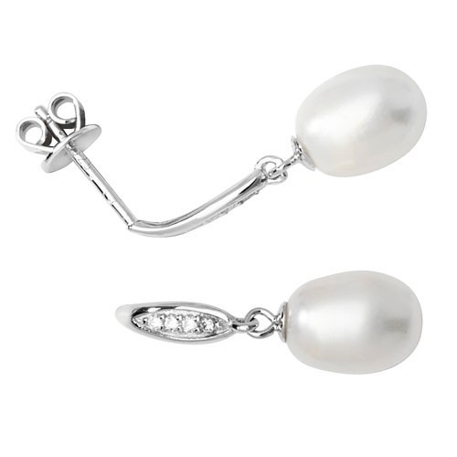 Natural Pearl Bar Drop Earrings Sterling Silver 925 Hallmark Brand New Boxed