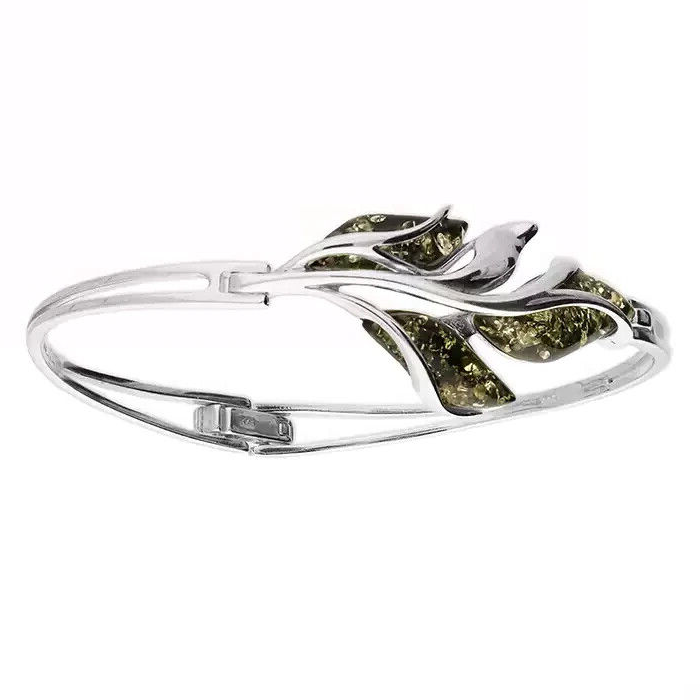 Fancy Leaf Amber Bangle Sterling Silver 925 Hallmarked British Made Brand New