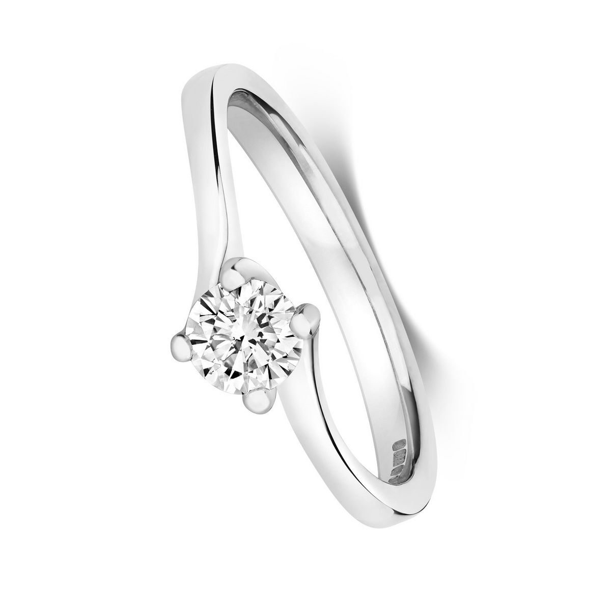 Solitaire Twist Natural Diamond Ring 18ct White Gold Hallmarked Sizes L - O