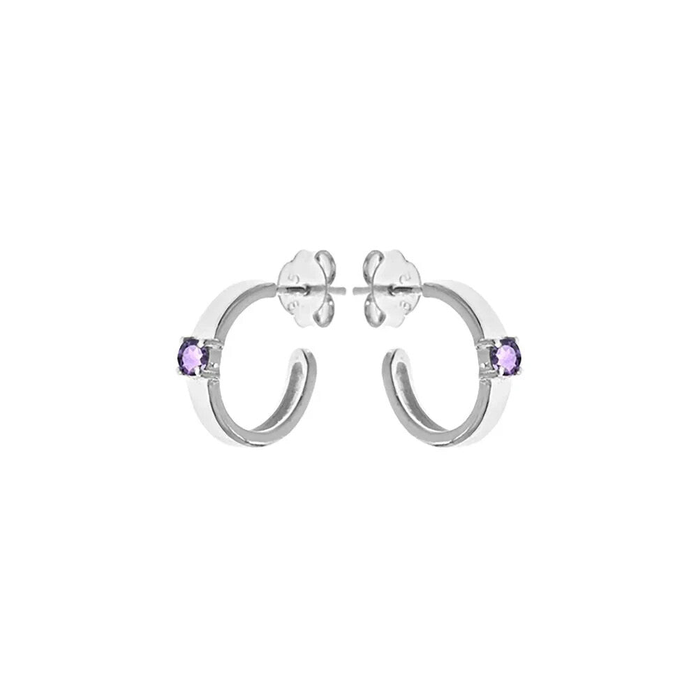 Amethyst Huggie Hoop Earrings Sterling Silver 925 Hallmarked Brand New Boxed
