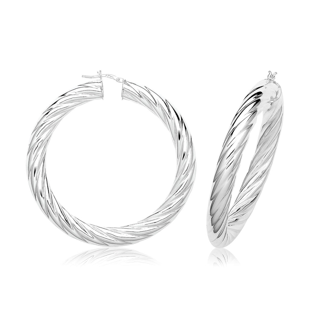 Grooved Chunky Sterling Silver Hoops 925 Hallmarked 15mm - 50mm Diameter