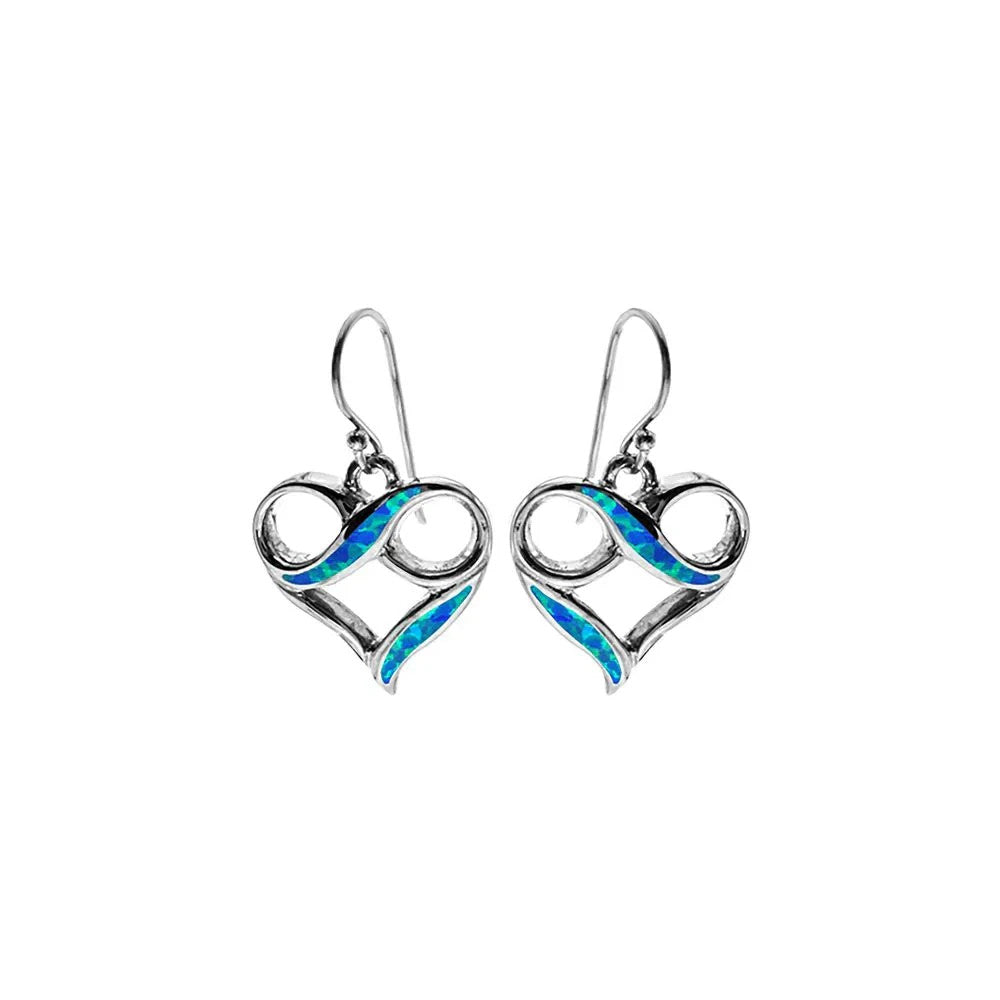 Blue Opal Infinity Heart Earrings Sterling Silver 925 Hallmarked British Made