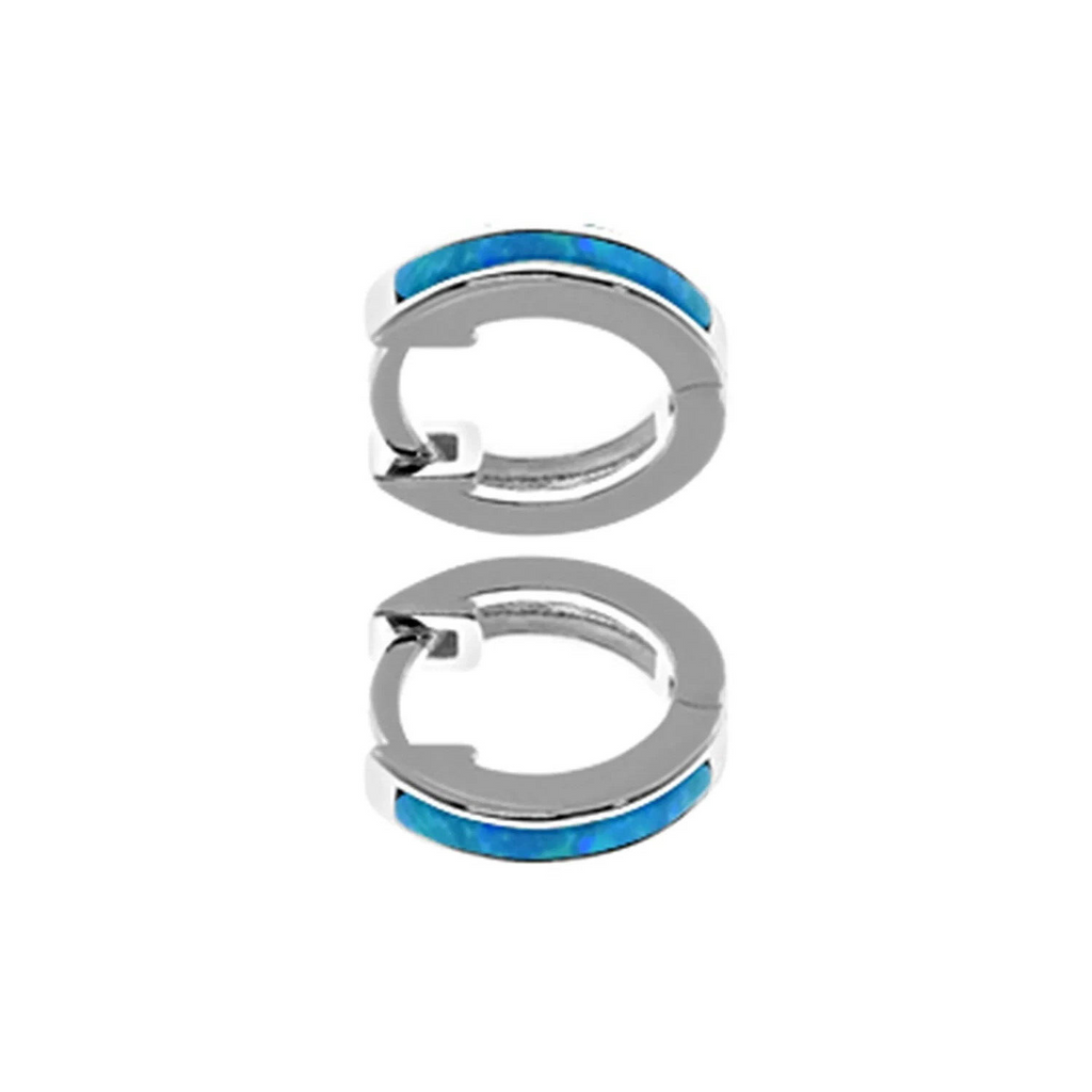 11mm Flush Blue Opal Hoop Earrings Sterling Silver 925 Hallmark Brand New Boxed