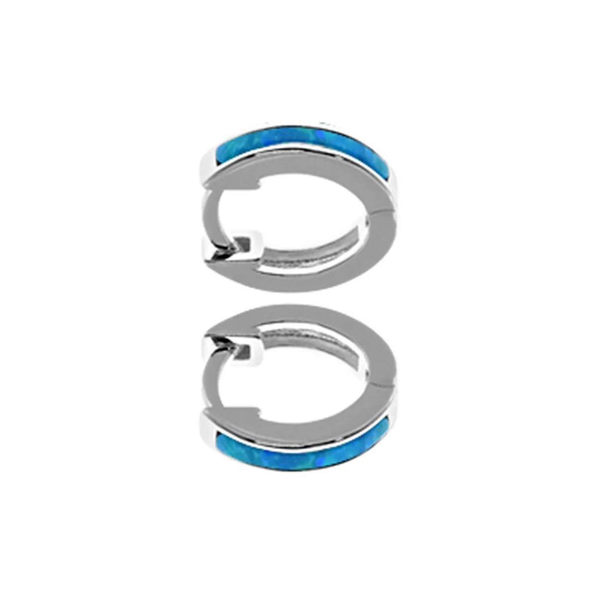 11mm Flush Blue Opal Hoop Earrings Sterling Silver 925 Hallmark Brand New Boxed