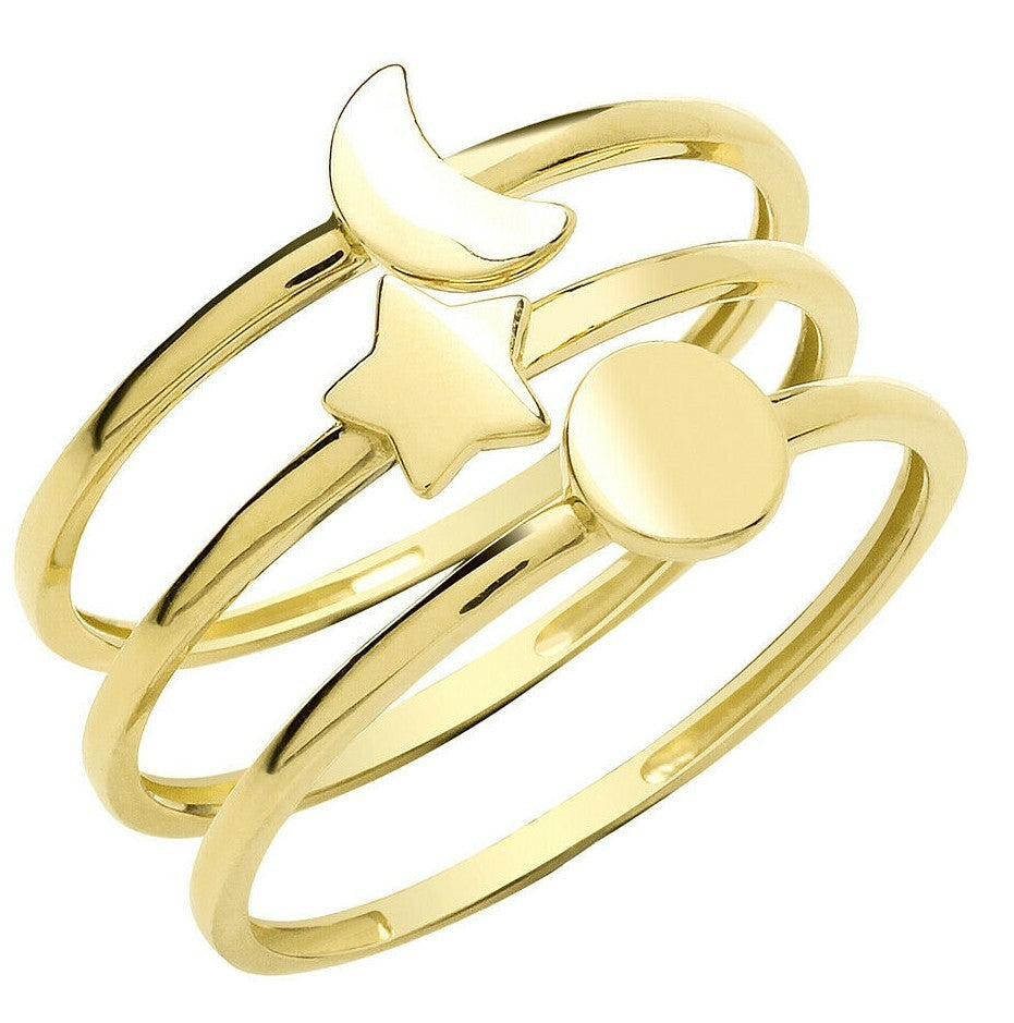 Sun Moon Star Stacking Ring 9ct Yellow Gold Hallmarked Sizes K - Q British Made