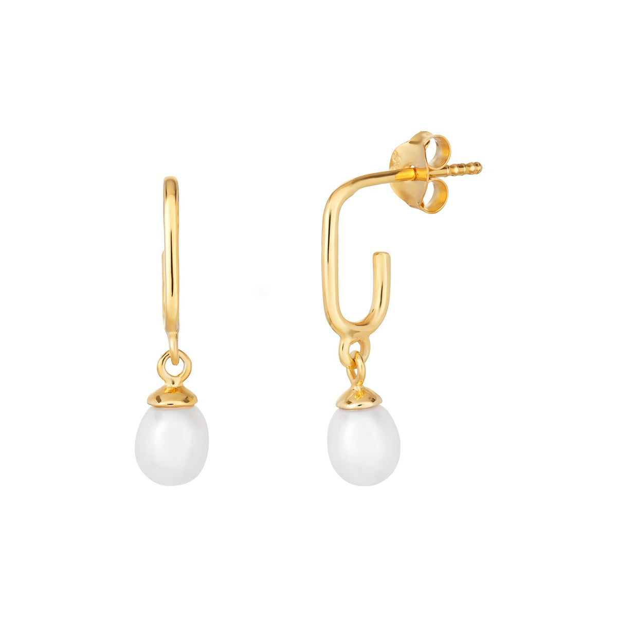 Loop Freshwater Pearl Drop Earrings 9ct Yellow Gold Plated Hallmarked Brand New
