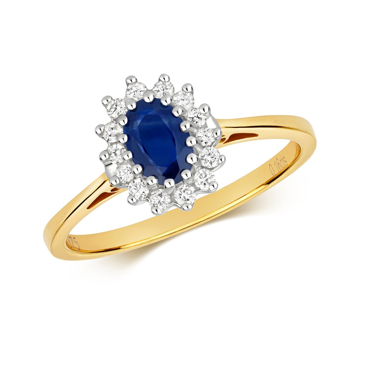 Oval Cluster Sapphire Diamond Ring 9ct 2 Tone Gold 375 Hallmarked Sizes J - Q
