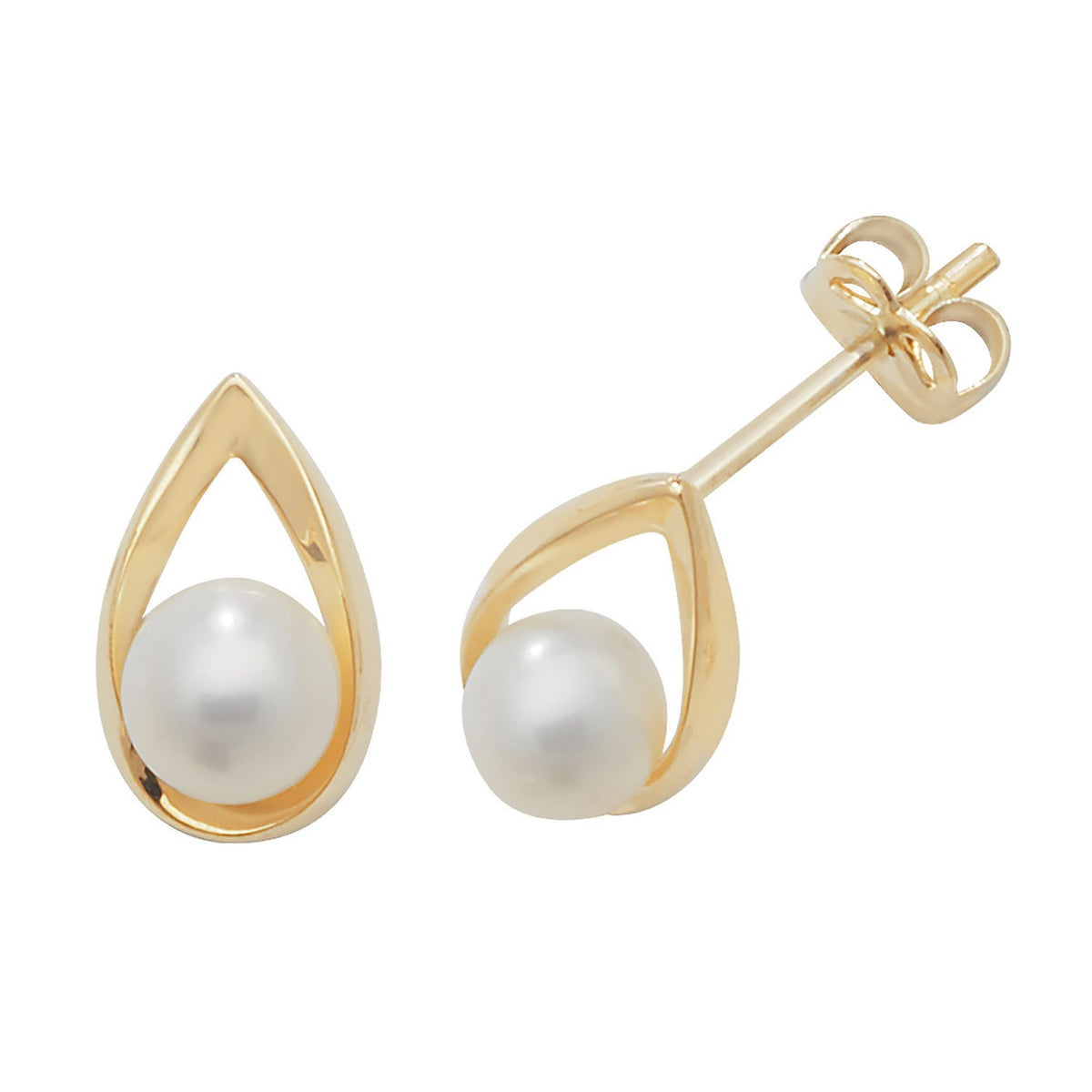 Teardrop Natural Pearl Stud Earrings 9ct Yellow Gold 375 Hallmarked Brand New