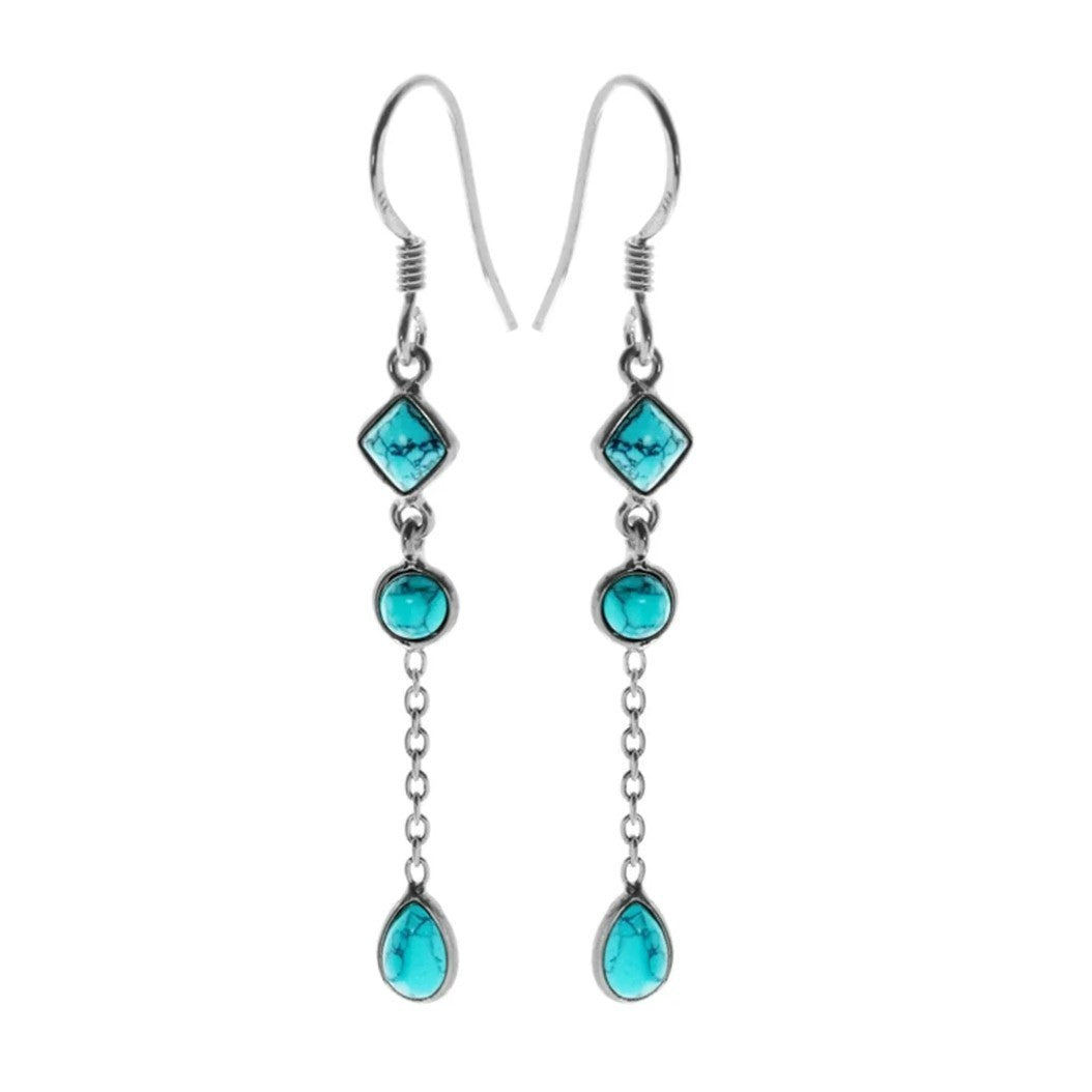 Natural Turquoise Chain Drop Earrings Sterling Silver 925 Hallmarked Brand New