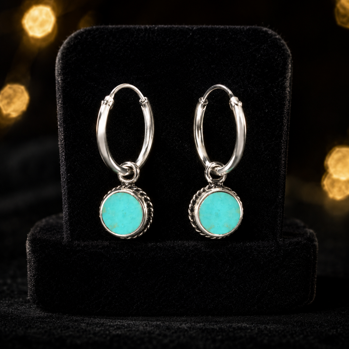 Small Turquoise Hoop Earrings Sterling Silver 925 Hallmarked Brand New Boxed