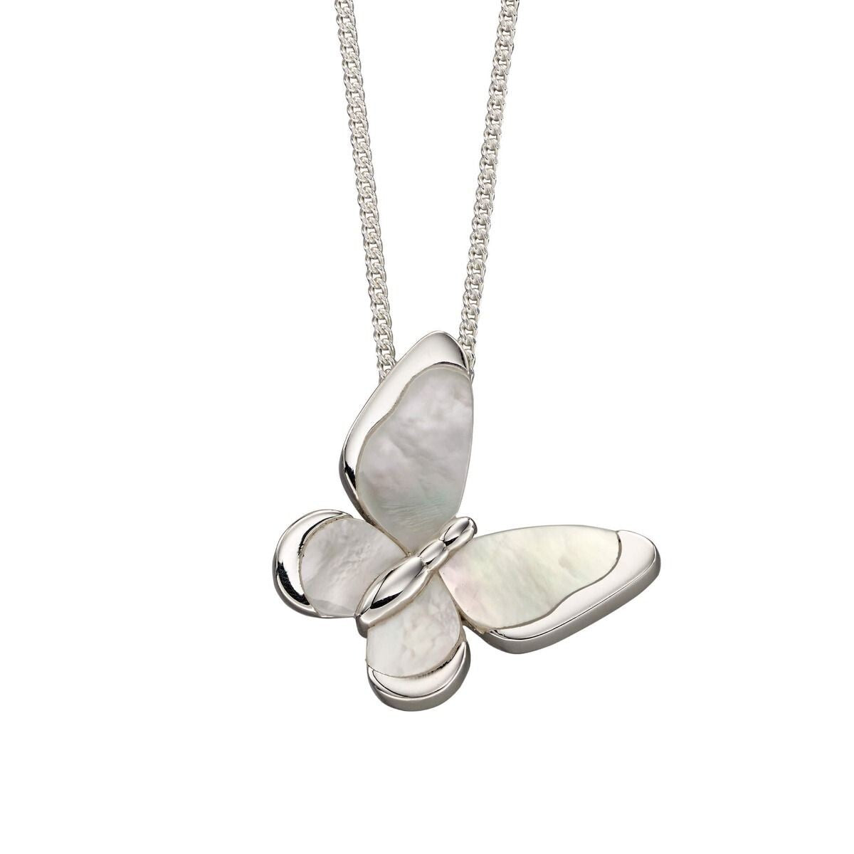 Mother of Pearl Butterfly Pendant Sterling Silver 925 Hallmark All Chain Lengths