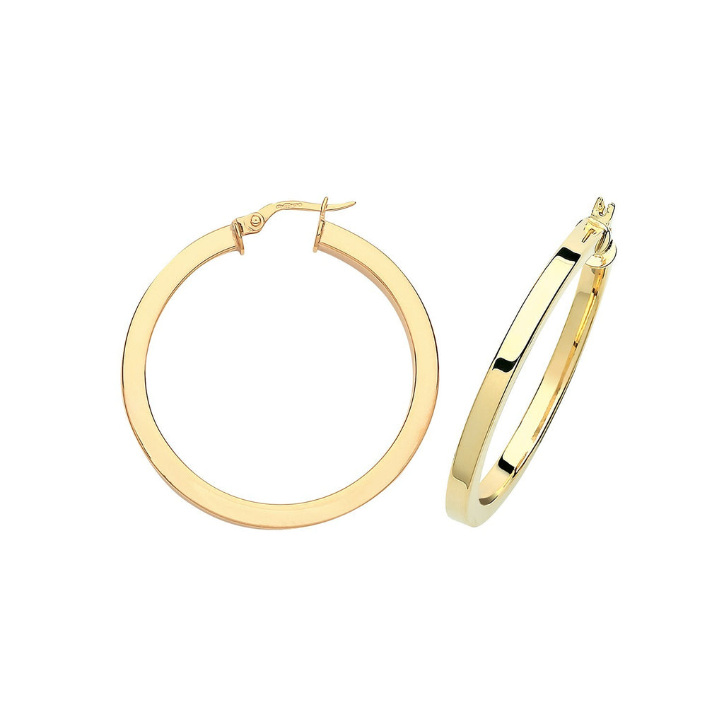 9ct Yellow Gold Hoops SQ Tube 375 Hallmarked 15mm - 40mm Diameter British Made