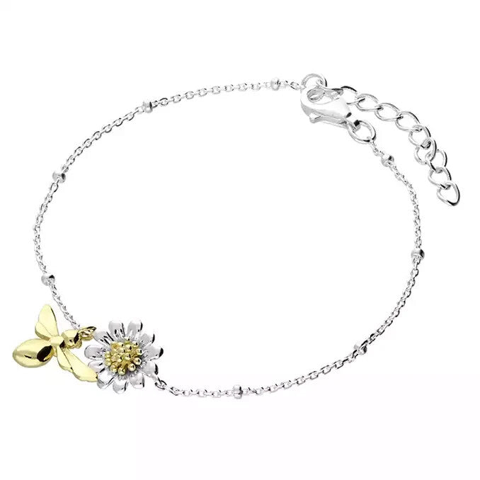 Daisy And Bee Bracelet Solid Sterling Silver 18ct Yellow Gold Bee Hallmarked
