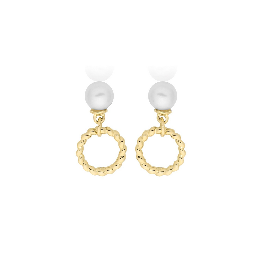 Natural Pearl Ribbon Drop Earrings 9ct Yellow Gold 375 Hallmarked Brand New