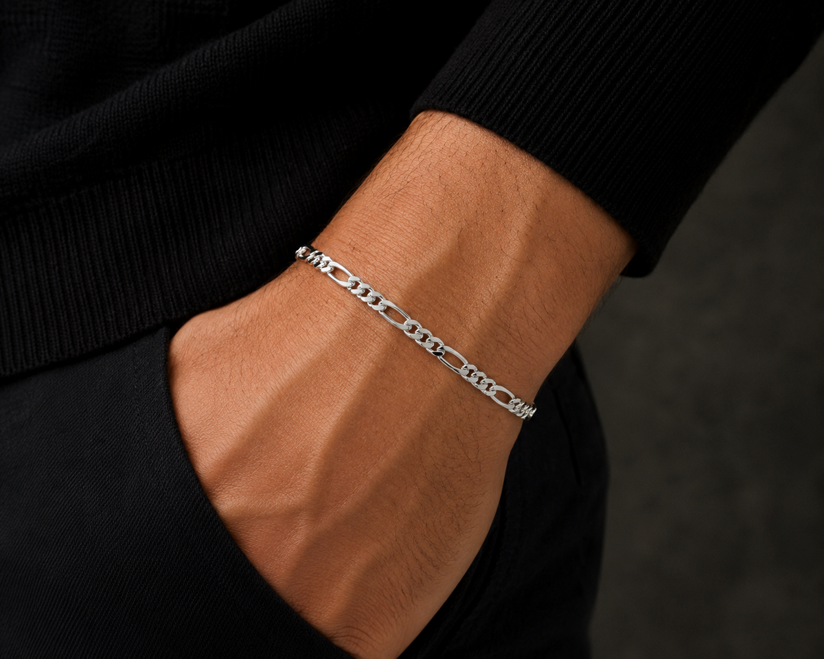 Gents Figaro Bracelet Solid Sterling Silver 925 Hallmarked Brand New Boxed