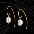 Hook Freshwater Pearl Drop Earrings 9ct Yellow Gold Plated Hallmarked Brand New