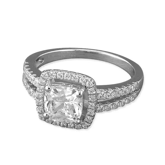 Square Pave Set Ring Sterling Silver 925 Hallmarked British Made Size K - R