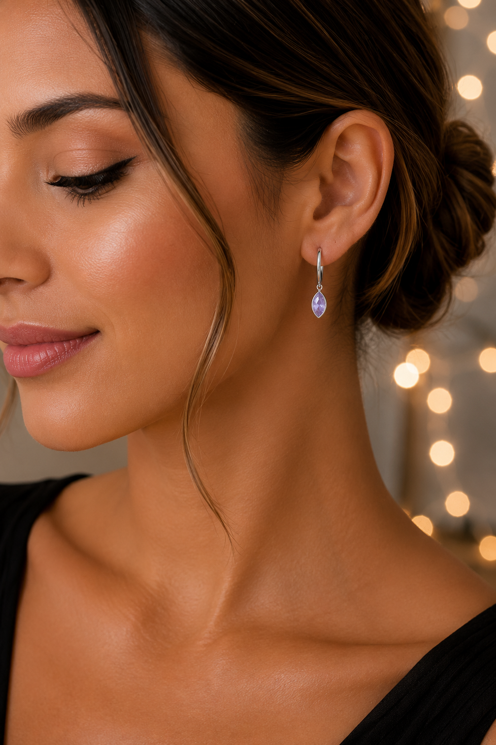 Marquise Moonstone Hoop Earrings Sterling Silver 925 Hallmark Brand New Boxed