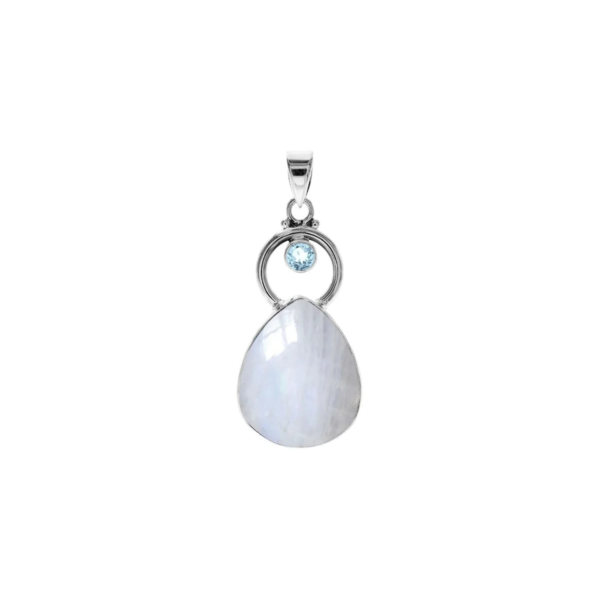 Topaz & Moonstone Hoop Pendant Sterling Silver 925 Hallmarked All Chain Lengths