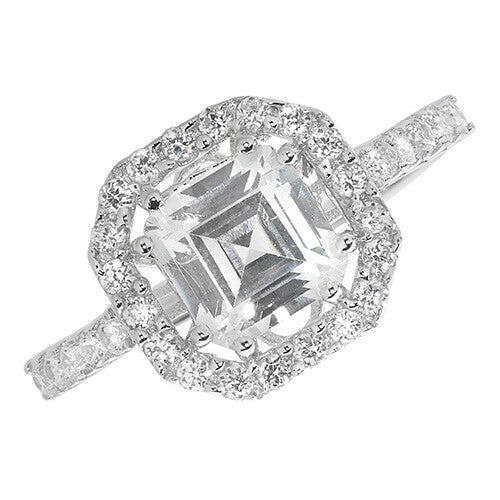 Sterling Silver Asscher Halo Ring Engagement Gemstone 925 Hallmarked Size L - T