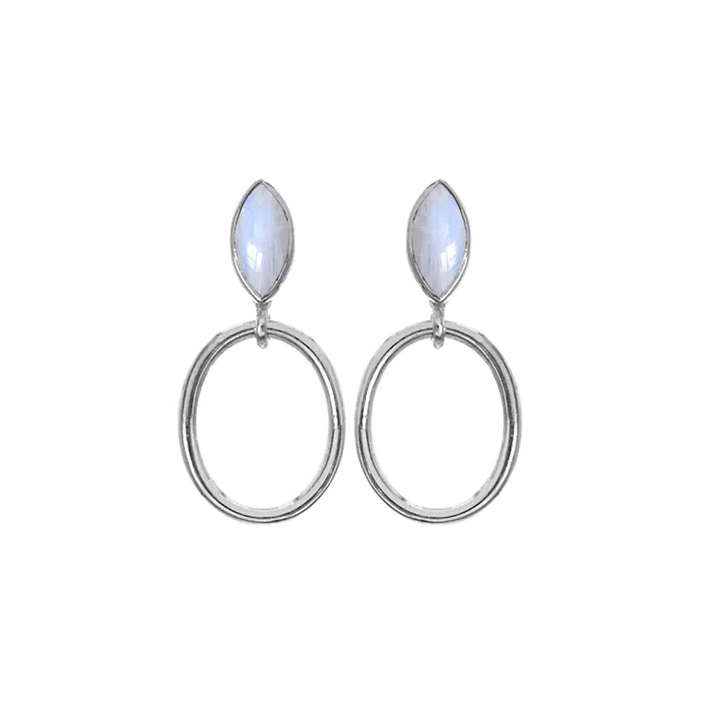 Marquise Moonstone Hoop Earrings Sterling Silver 925 Hallmark Brand New Boxed