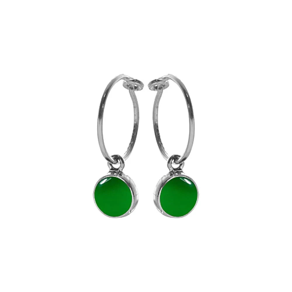 Round Agate Hoop Earrings Sterling Silver 925 Hallmarked Brand New Boxed