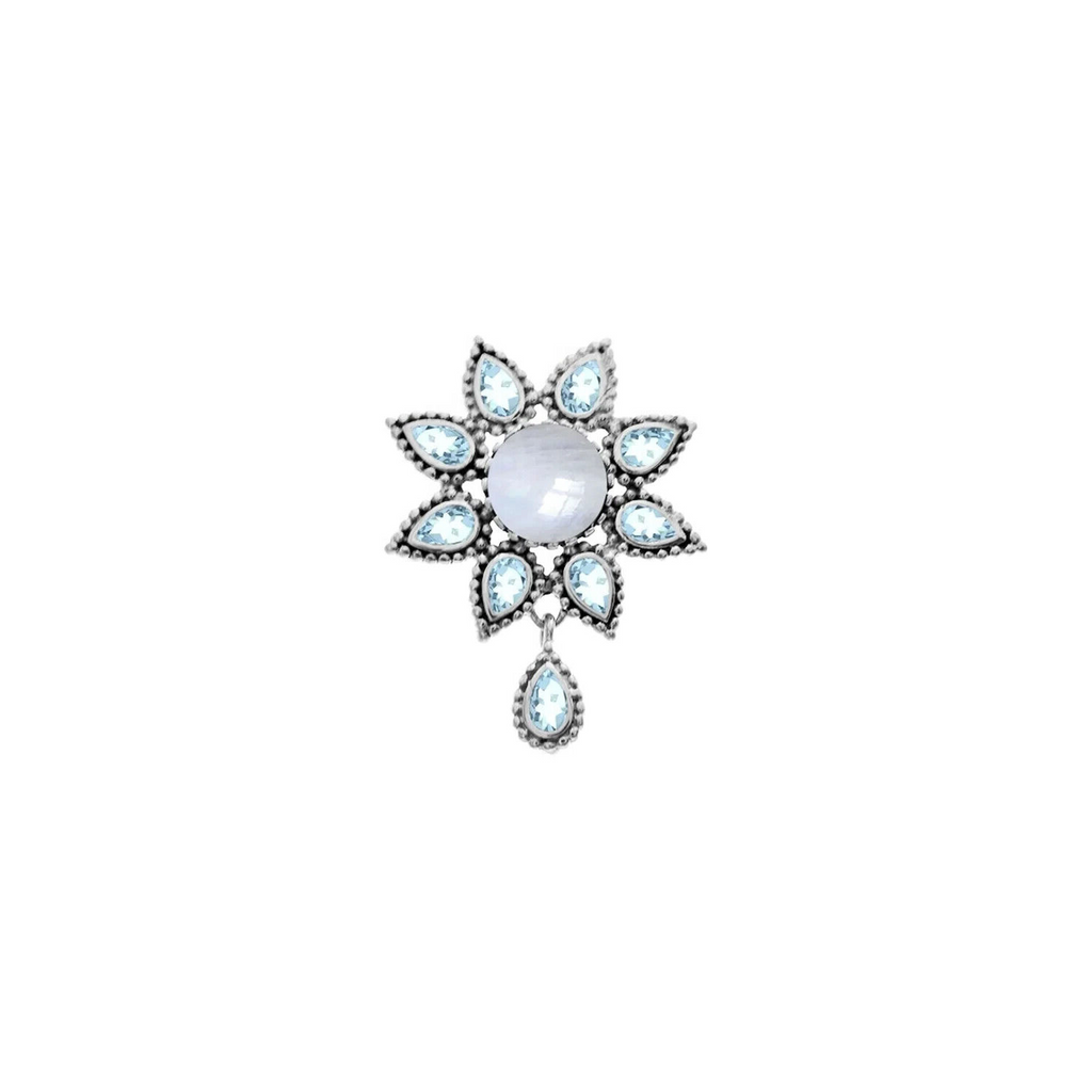 Floral Moonstone Pendant Sterling Silver 925 Hallmarked All Chain Lengths