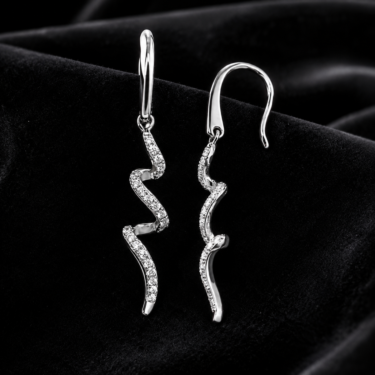 Stone-Set Wave Drop Earrings Sterling Silver 925 Hallmarked Brand New Boxed