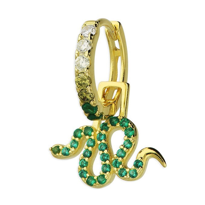 Emerald Snake Huggie Hoop Earrings 18ct Yellow Gold Plated Hallmark Brand New