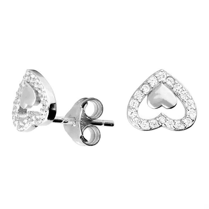 Channel Set Heart Stud Earrings Sterling Silver 925 Hallmarked Brand New Boxed