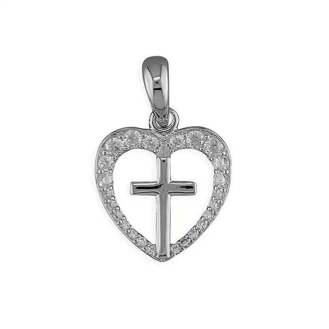 Heart Zircon Cross Sterling Silver 925 Hallmarked All Chain Lengths Brand New