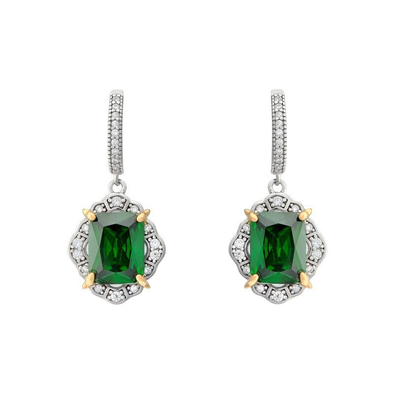 Vintage Emerald Drop Earrings Sterling Silver 925 Hallmarked British Made