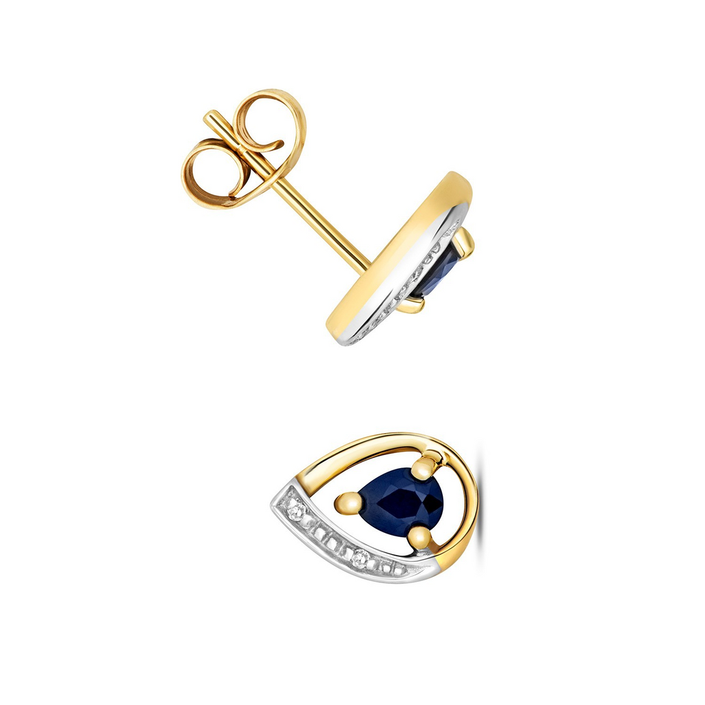 Sapphire Teardrop Diamond Stud Earrings 9ct Multi Gold 375 Hallmark British Made