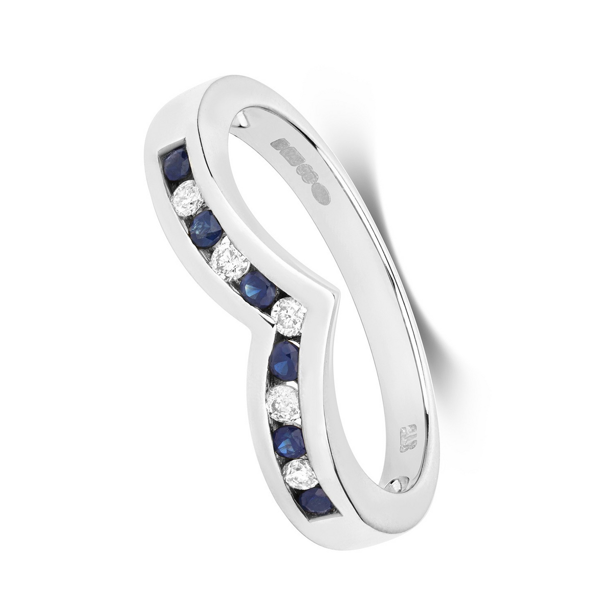 Sapphire Diamond Wishbone Ring 9ct White Gold 375 Hallmarked Sizes J - Q