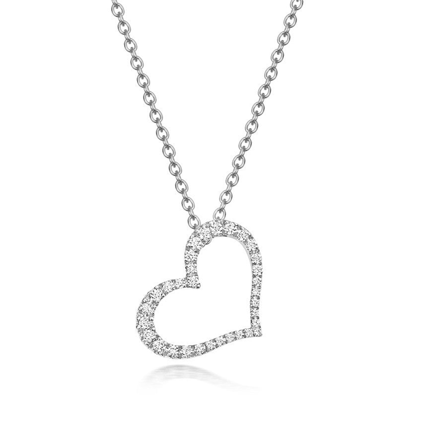 32 Natural Diamond Heart Necklace 18ct White Gold Hallmarked British Made