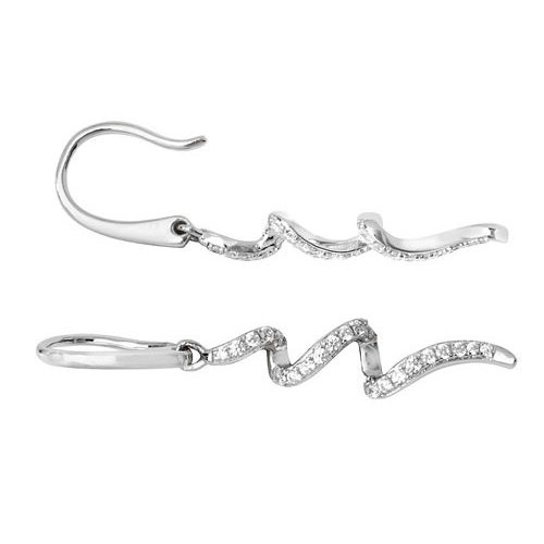 Stone-Set Wave Drop Earrings Sterling Silver 925 Hallmarked Brand New Boxed